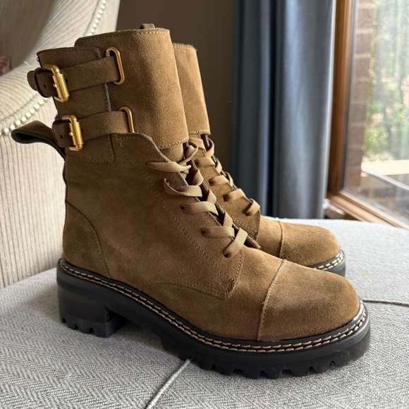 See By Chloé Mallory Suede Combat Ankle Boots - Picture 1 of 13